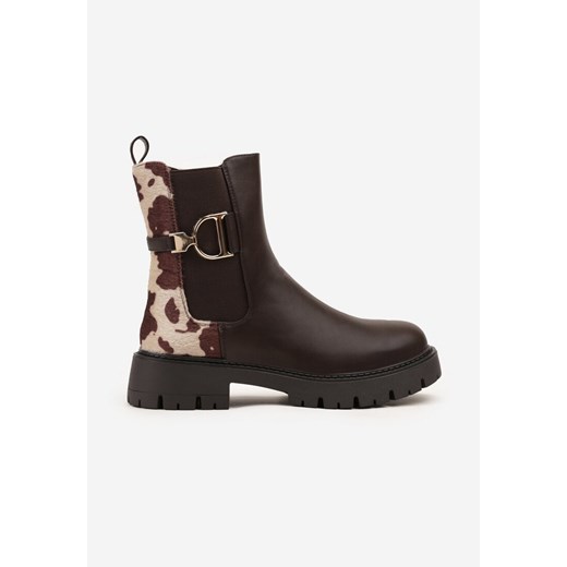 Brązowe Klasyczne Botki Sztyblety Zdobione Metaliczną Aplikacją Laore Renee 41 renee.pl