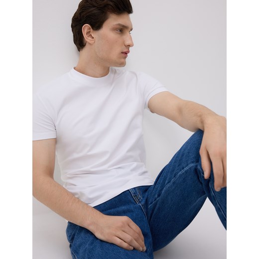 Reserved - Bawełniany t-shirt slim fit - biały ze sklepu Reserved w kategorii T-shirty męskie - zdjęcie 185580136