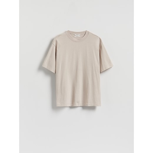 Reserved - Bawełniany t-shirt boxy - beżowy ze sklepu Reserved w kategorii T-shirty męskie - zdjęcie 185580208
