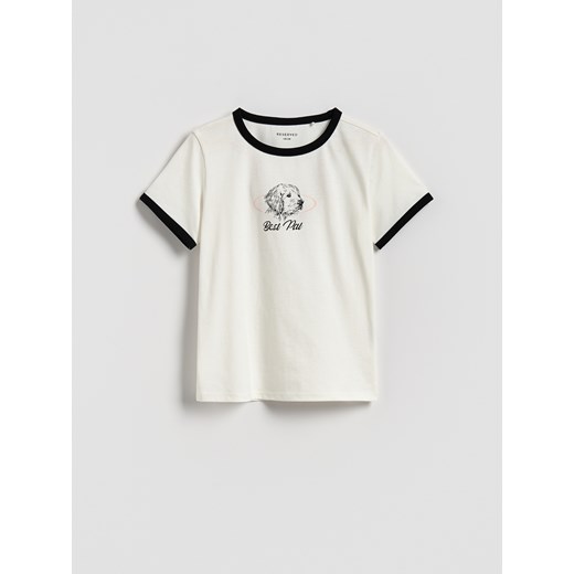 Reserved - T-shirt z nadrukiem - złamana biel ze sklepu Reserved w kategorii Bluzki dziewczęce - zdjęcie 185581928