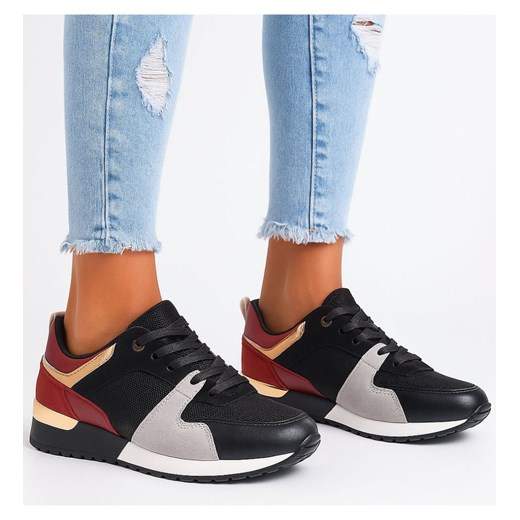 Sznurowane czarno bordowe buty sportowe /D3-3 +H2 15772 T089/ ze sklepu Pantofelek24.pl w kategorii Buty sportowe damskie - zdjęcie 185582917