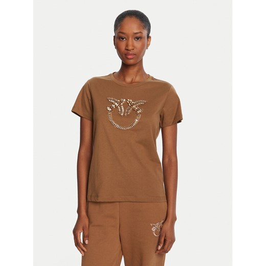 PINKO T-Shirt Quentin 100535 A2RN Brązowy Regular Fit ze sklepu MODIVO w kategorii Bluzki damskie - zdjęcie 185588428