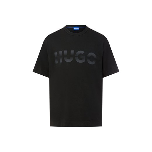HUGO BLUE Koszulka męska - Nenzye Mężczyźni Bawełna czarny jednolity ze sklepu vangraaf w kategorii T-shirty męskie - zdjęcie 185589585