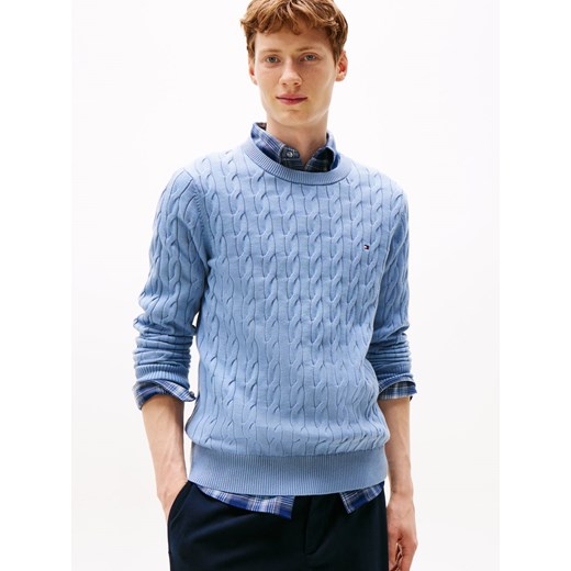 Tommy Hilfiger Męski sweter Mężczyźni drobna dzianina jasnoniebieski jednolity ze sklepu vangraaf w kategorii Swetry męskie - zdjęcie 185589598