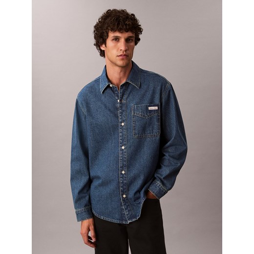 Calvin Klein Jeans Męska koszula dżinsowa Mężczyźni Modern Fit Bawełna denim jednolity ze sklepu vangraaf w kategorii Koszule męskie - zdjęcie 185589605