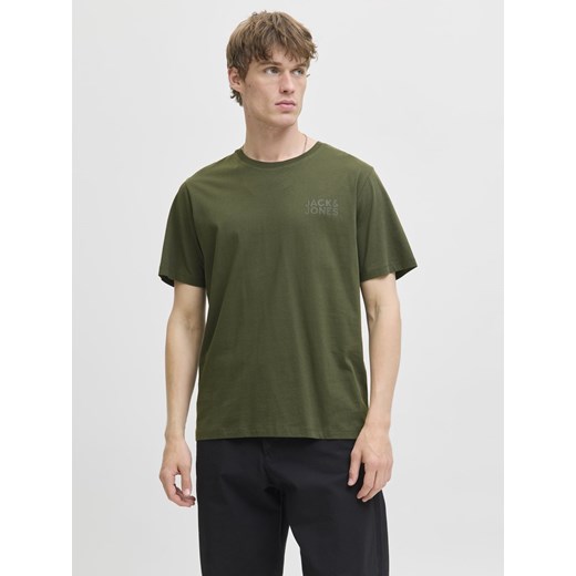 Jack & Jones T-shirt męski Mężczyźni Bawełna khaki jednolity ze sklepu vangraaf w kategorii T-shirty męskie - zdjęcie 185589606