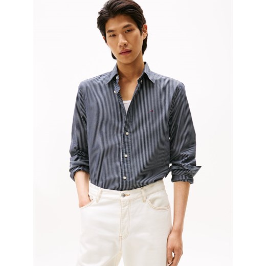 Tommy Hilfiger Męska koszula casual Mężczyźni Regular Fit Bawełna antracytowy w paski ze sklepu vangraaf w kategorii Koszule męskie - zdjęcie 185589607