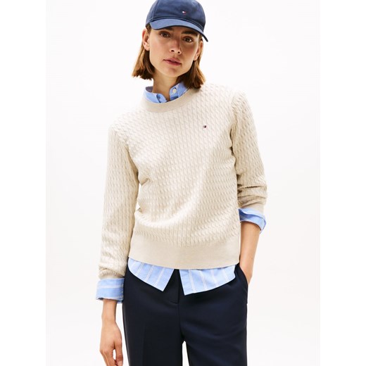 Tommy Hilfiger Sweter damski z dzianiny Kobiety Bawełna beżowy marmurkowy ze sklepu vangraaf w kategorii Swetry damskie - zdjęcie 185589617