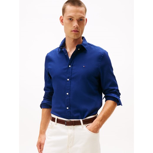 Tommy Hilfiger Męska koszula casual Mężczyźni Slim Fit Bawełna indygo jednolity ze sklepu vangraaf w kategorii Koszule męskie - zdjęcie 185589625