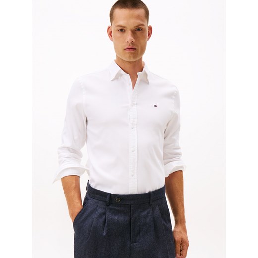 Tommy Hilfiger Męska koszula casual Mężczyźni Slim Fit Bawełna biały jednolity ze sklepu vangraaf w kategorii Koszule męskie - zdjęcie 185589626
