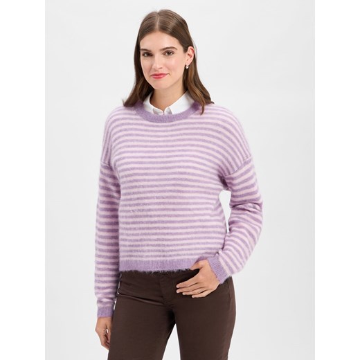 american vintage Sweter damski z dzianiny z zawartością alpaki - Nenybay Kobiety Wełna bzowy w paski ze sklepu vangraaf w kategorii Swetry damskie - zdjęcie 185589645