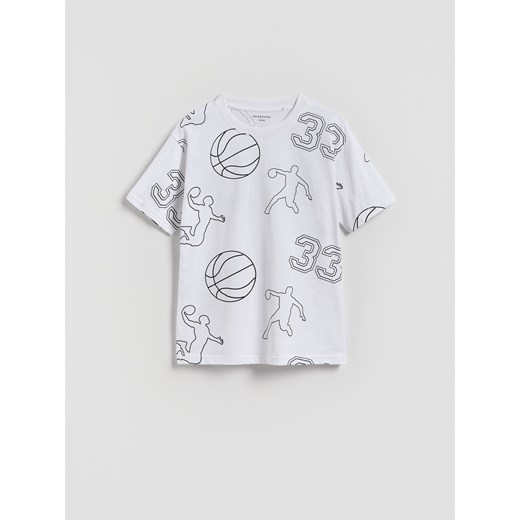 Reserved - Bawełniany t-shirt z nadrukiem - biały ze sklepu Reserved w kategorii T-shirty chłopięce - zdjęcie 185590185