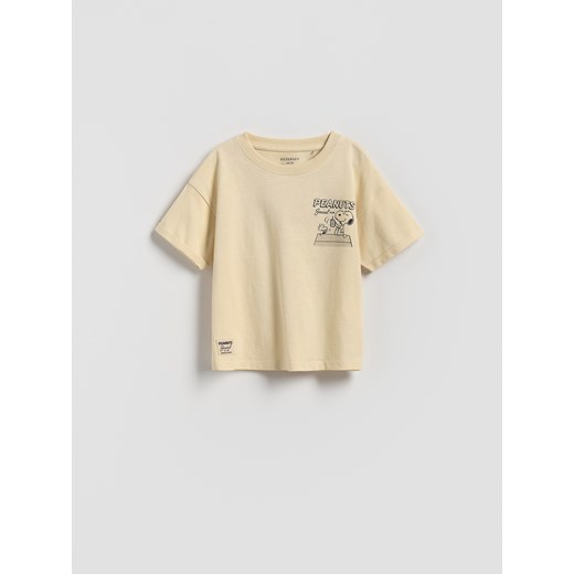 Reserved - Bawełniany t-shirt Snoopy - kremowy ze sklepu Reserved w kategorii T-shirty chłopięce - zdjęcie 185590256
