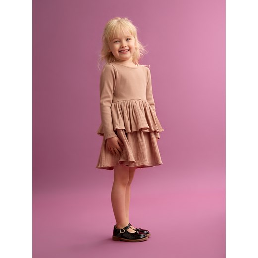 Reserved - Sukienka z falbankami - beżowy Reserved 116 (5-6 lat) Reserved