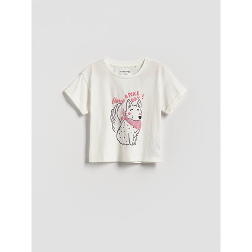 Reserved - T-shirt z nadrukiem - złamana biel ze sklepu Reserved w kategorii Bluzki dziewczęce - zdjęcie 185590615