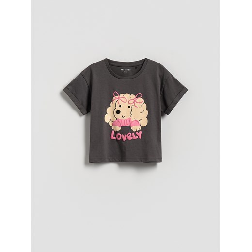Reserved - T-shirt z nadrukiem - ciemnoszary ze sklepu Reserved w kategorii Bluzki dziewczęce - zdjęcie 185590617