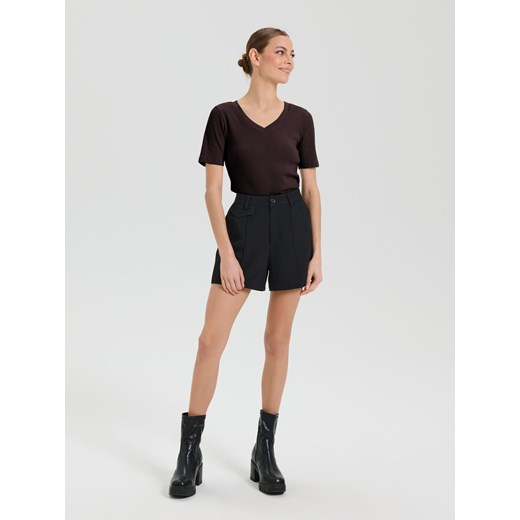 Sinsay - Koszulka z dekoltem V - brązowy Sinsay M Sinsay