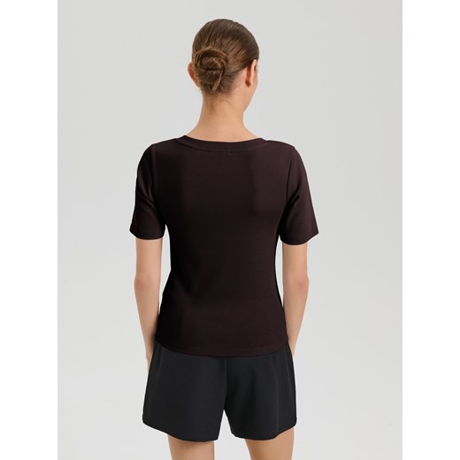Sinsay - Koszulka z dekoltem V - brązowy Sinsay XL Sinsay
