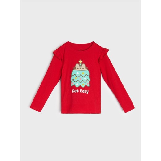 Sinsay - Bawełniana koszulka z nadrukiem Pusheen The Cat - czerwony Sinsay 116 (5-6 l) Sinsay