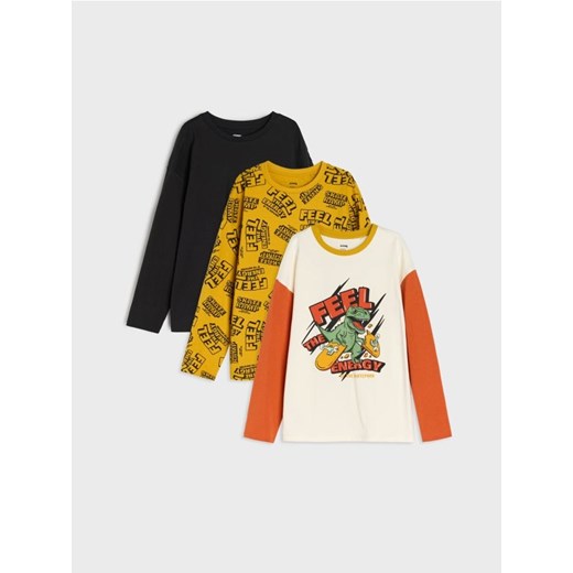 Sinsay - Koszulki z długimi rękawami 3 pack - kremowy ze sklepu Sinsay w kategorii T-shirty chłopięce - zdjęcie 185592035