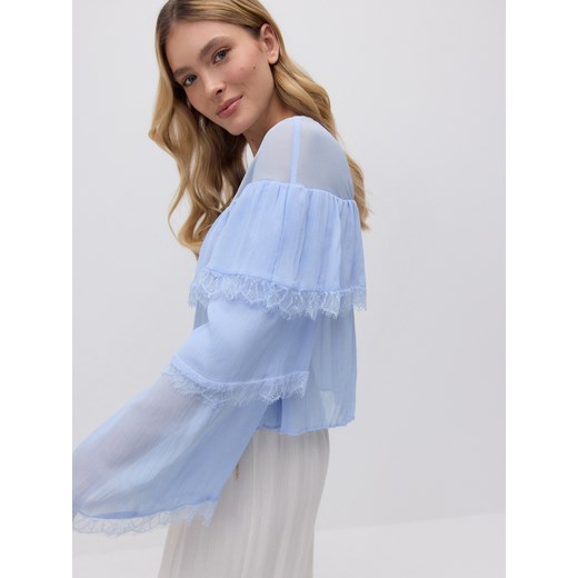 Reserved - Bluzka z falbankami - jasnoniebieski ze sklepu Reserved w kategorii Bluzki damskie - zdjęcie 185593607