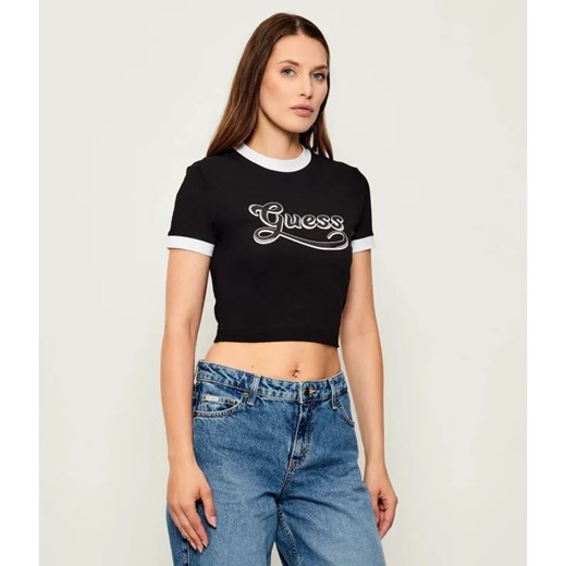 GUESS T-shirt GLOSSY | Cropped Fit ze sklepu Gomez Fashion Store w kategorii Bluzki damskie - zdjęcie 185594227