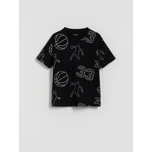 Reserved - Bawełniany t-shirt z nadrukiem - czarny ze sklepu Reserved w kategorii T-shirty chłopięce - zdjęcie 185595836