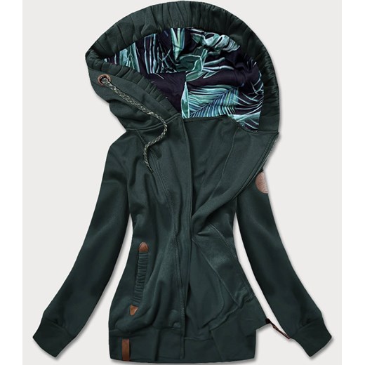 Bluza damska z ozdobnym kapturem ciemna zielona (AMG725-2) ze sklepu goodlookin.pl w kategorii Bluzy damskie - zdjęcie 185597428