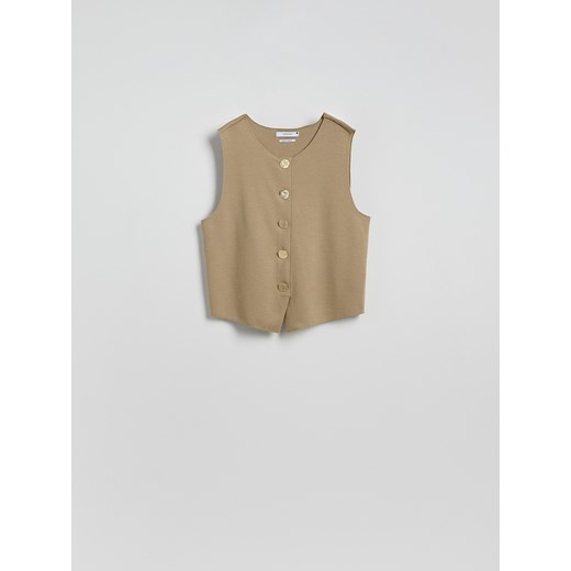 Reserved - Kamizelka z wiskozą - beżowy ze sklepu Reserved w kategorii Kamizelki damskie - zdjęcie 185597709
