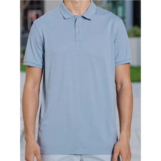 Sinsay - Bawełniana koszulka polo - błękitny ze sklepu Sinsay w kategorii T-shirty męskie - zdjęcie 185598339