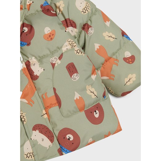 Sinsay - Pikowana kurtka z kapturem z motywem zwierzęcym - zielony Sinsay 86 (12-18 m) Sinsay