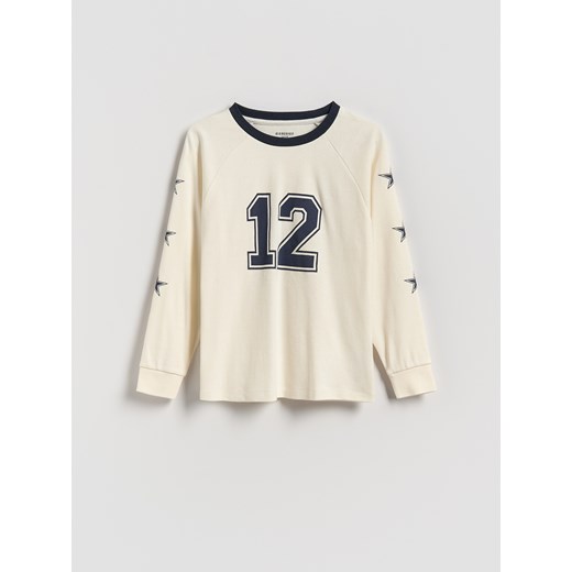 Reserved - Bawełniany longsleeve - złamana biel ze sklepu Reserved w kategorii T-shirty chłopięce - zdjęcie 185608337