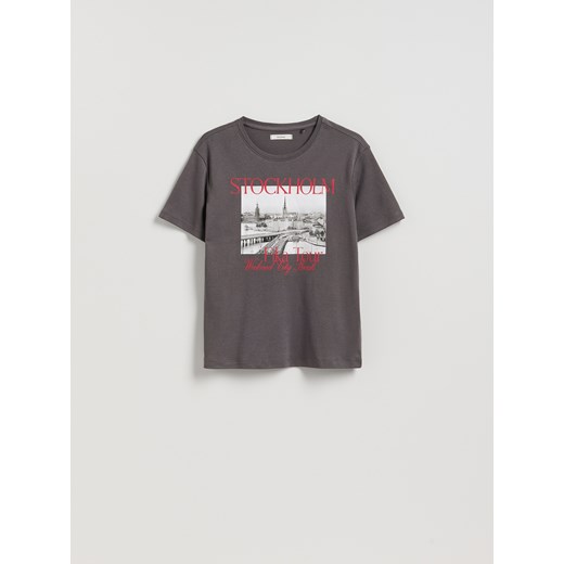 Reserved - T-shirt z nadrukiem - ciemnoszary ze sklepu Reserved w kategorii Bluzki damskie - zdjęcie 185608448