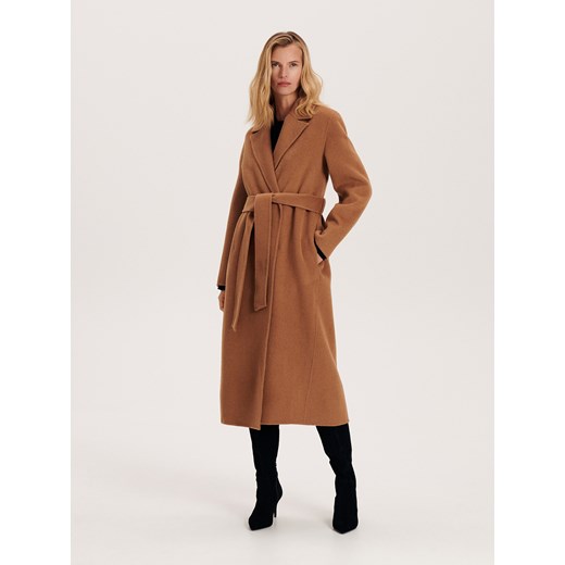 Reserved - Wełniany płaszcz - brązowy Reserved M okazja Reserved