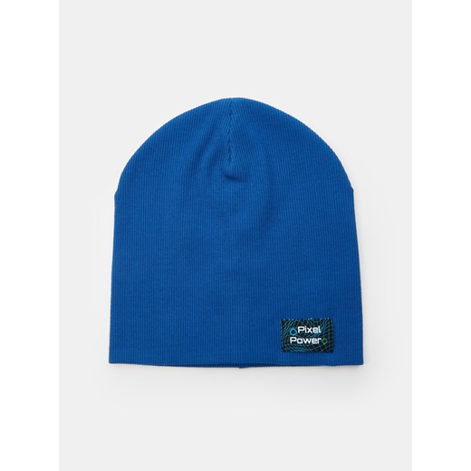 Sinsay - Prążkowana czapka z naszywką - niebieski Sinsay M Sinsay