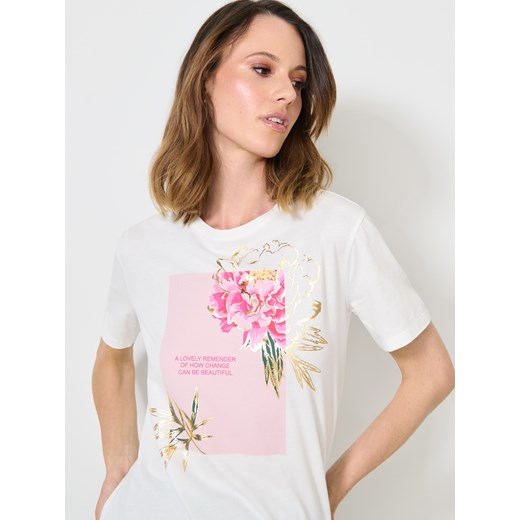 Sinsay - Bawełniana koszulka z nadrukiem - kremowy Sinsay XS Sinsay