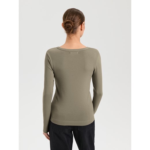 Sinsay - Koszulka z długimi rękawami - khaki Sinsay M Sinsay