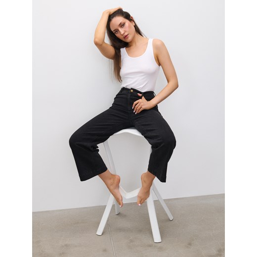 Sinsay - Jeansy culotte z wysokim stanem - czarny Sinsay 42 Sinsay