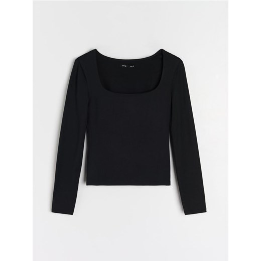 Sinsay - Bluzka basic z dekoltem karo - czarny Sinsay XL Sinsay