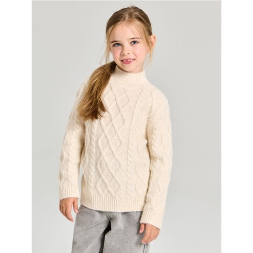 Sinsay - Sweter warkoczowy z półgolfem - kremowy - id: WK174-01M - marki Sinsay - 185615869 Sinsay - Sweter warkoczowy z półgolfem - kremowy ze sklepu Sinsay w kategorii Swetry dziewczęce - zdjęcie 185615869