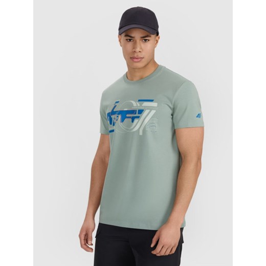 Męski t-shirt z nadrukiem 4F 4FRSS25TTSHM2998 - khaki ze sklepu Sportstylestory.com w kategorii T-shirty męskie - zdjęcie 185617479