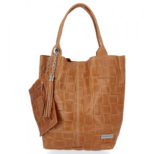 Modne Torebki Skórzane Shopper Bag XL z Etui firmy Vittoria Gotti Ruda ze sklepu PaniTorbalska w kategorii Torby Shopper bag - zdjęcie 185618719