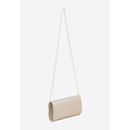 Złota Brokatowa Torebka Kopertówka z Łańcuszkiem i Metaliczną Aplikacją uniwersalny born2be.pl