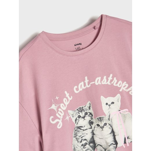 Sinsay - Bawełniana koszulka z nadrukiem - różowy Sinsay 158 (12-13 l) Sinsay