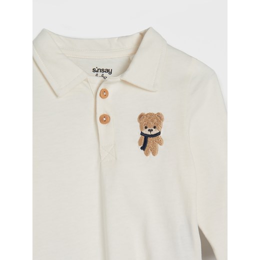 Sinsay - Body z haftowanym misiem - kremowy Sinsay 80 (9-12 m) Sinsay