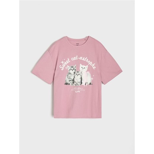 Sinsay - Bawełniana koszulka z nadrukiem - różowy Sinsay 164 (13-14 l) Sinsay