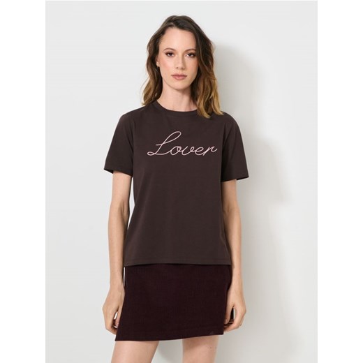 Sinsay - Koszulka z krótkim rękawem - brązowy - id: 732IN-89X - marki Sinsay - 185625238 Sinsay - Koszulka z krótkim rękawem - brązowy ze sklepu Sinsay w kategorii Bluzki damskie - zdjęcie 185625238