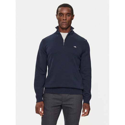 Gant Sweter Casual Cotton Half Zip 8030170 Granatowy Regular Fit ze sklepu MODIVO w kategorii Swetry męskie - zdjęcie 185625665