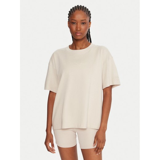 Reebok T-Shirt RK25315CCW Beżowy Regular Fit ze sklepu MODIVO w kategorii Bluzki damskie - zdjęcie 185627347