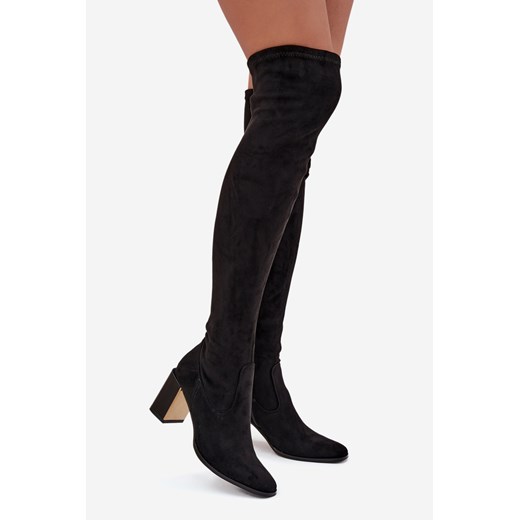 Damskie Kozaki Eko Zamszowe Obcas Słupek Czarne Czarne Jelina Boto 39 ZAZOO